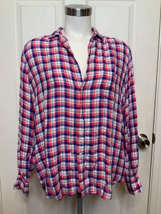Frank & Eileen Tops - Frank & Eileen Pink Blue White Flannel Plaid Eileen Button-Up Shirt, Size S